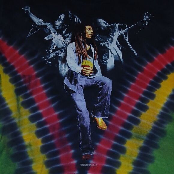 Vintage Zion Rootswear Bob Marley 2000 Red and Blue Tie-Dye Tee - Picture 2 of 6